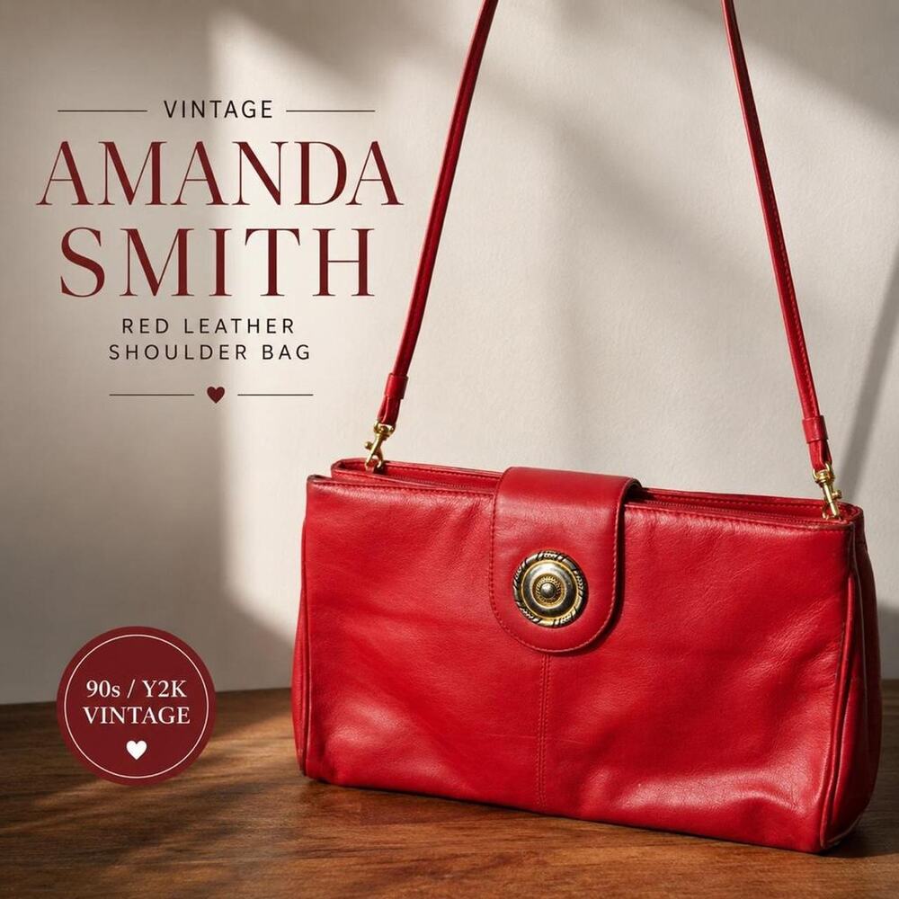 Vintage Amanda Smith Red Leather Shoulder Bag Y2K Retro Minimalist Purse